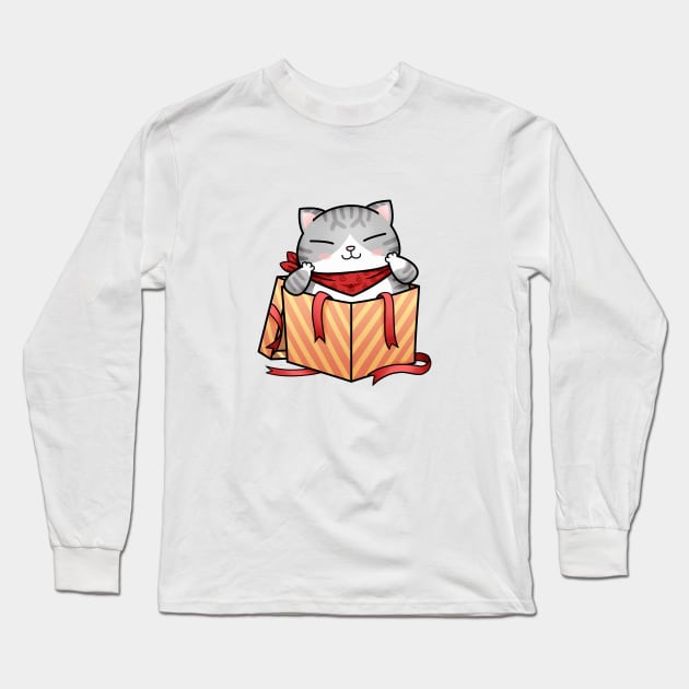 Cat Gift Box Long Sleeve T-Shirt by Takeda_Art